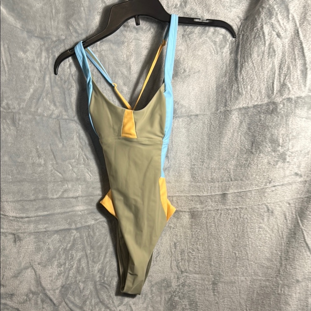 Prana swimsuit one piece‎ Tulum Beige and Taupe Fabric Detail small ties in back